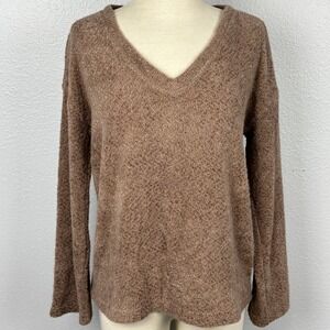 Blu Pepper Cozy Life Brown V-Neck Button Back Sweater Womans Small